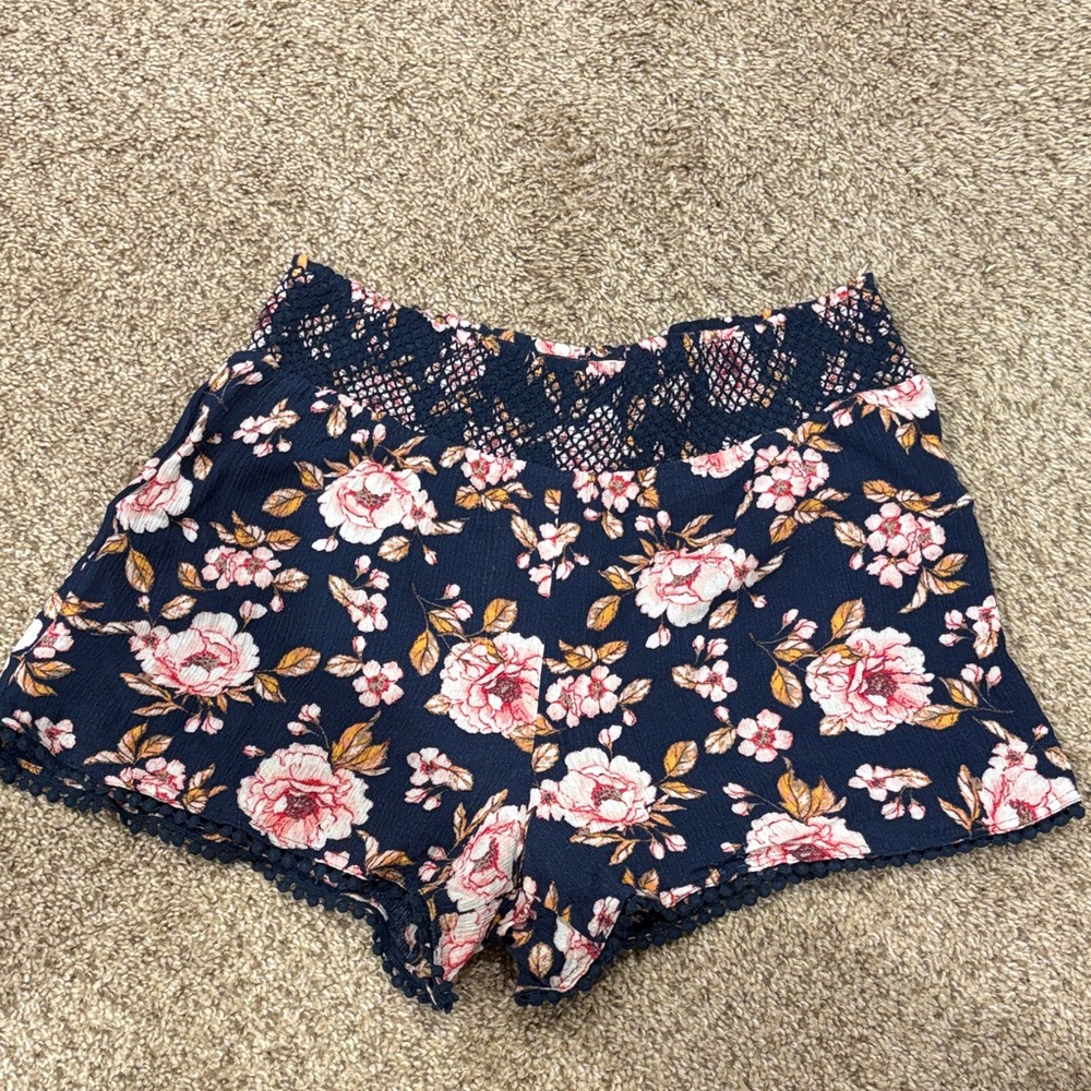 LC Lauren Conrad Navy and Pink Floral Shorts